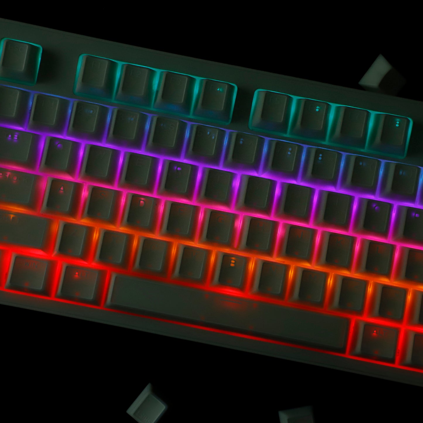 YMDK 142 Keys Jade Frame Keycaps White Character Border PBT Double Shot Cherry Profile Keycap for 61/68/84/87/98/104/108 Layout MX Mechanical Keyboard