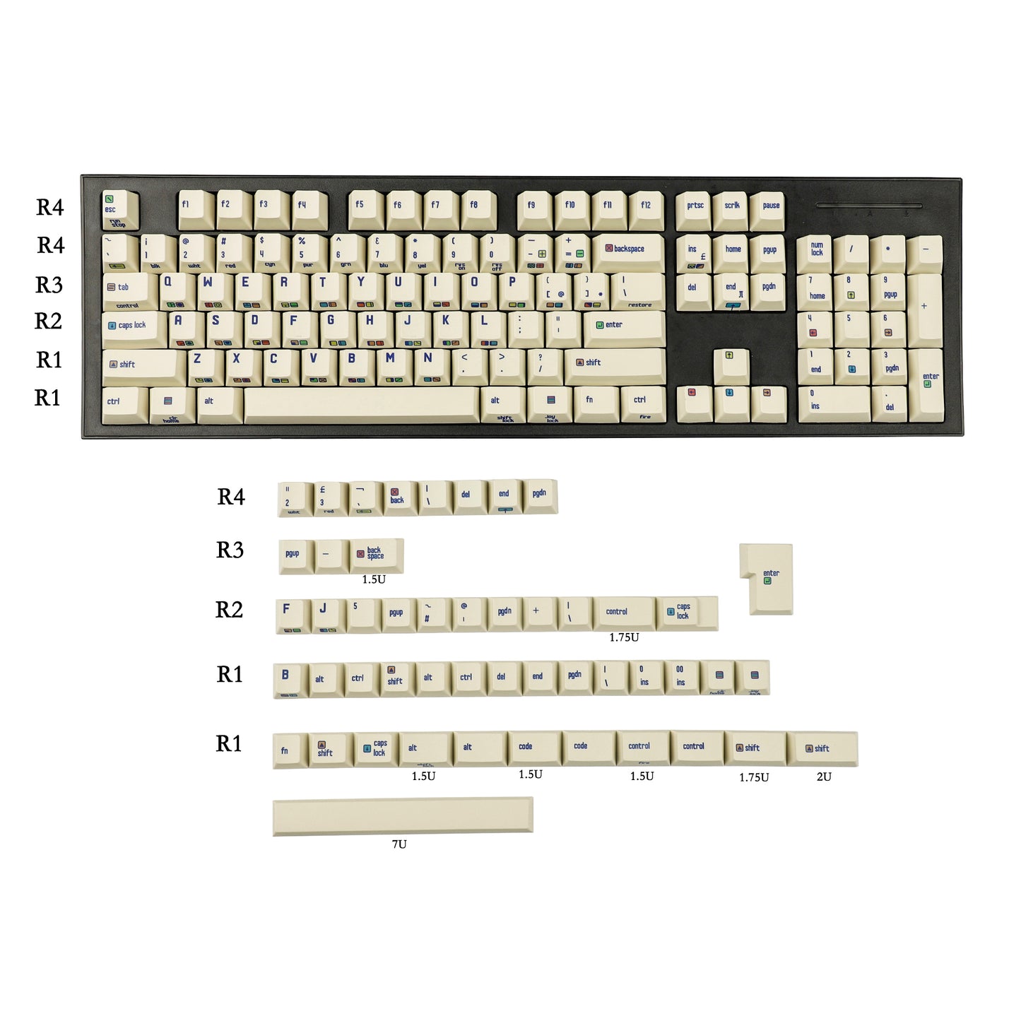 YMDK C64 R2 R3 Commodore Theme 153 keycaps Retro Full Set PBT Keycap for Mechanical Keyboard (Cherry profile Dye sub)