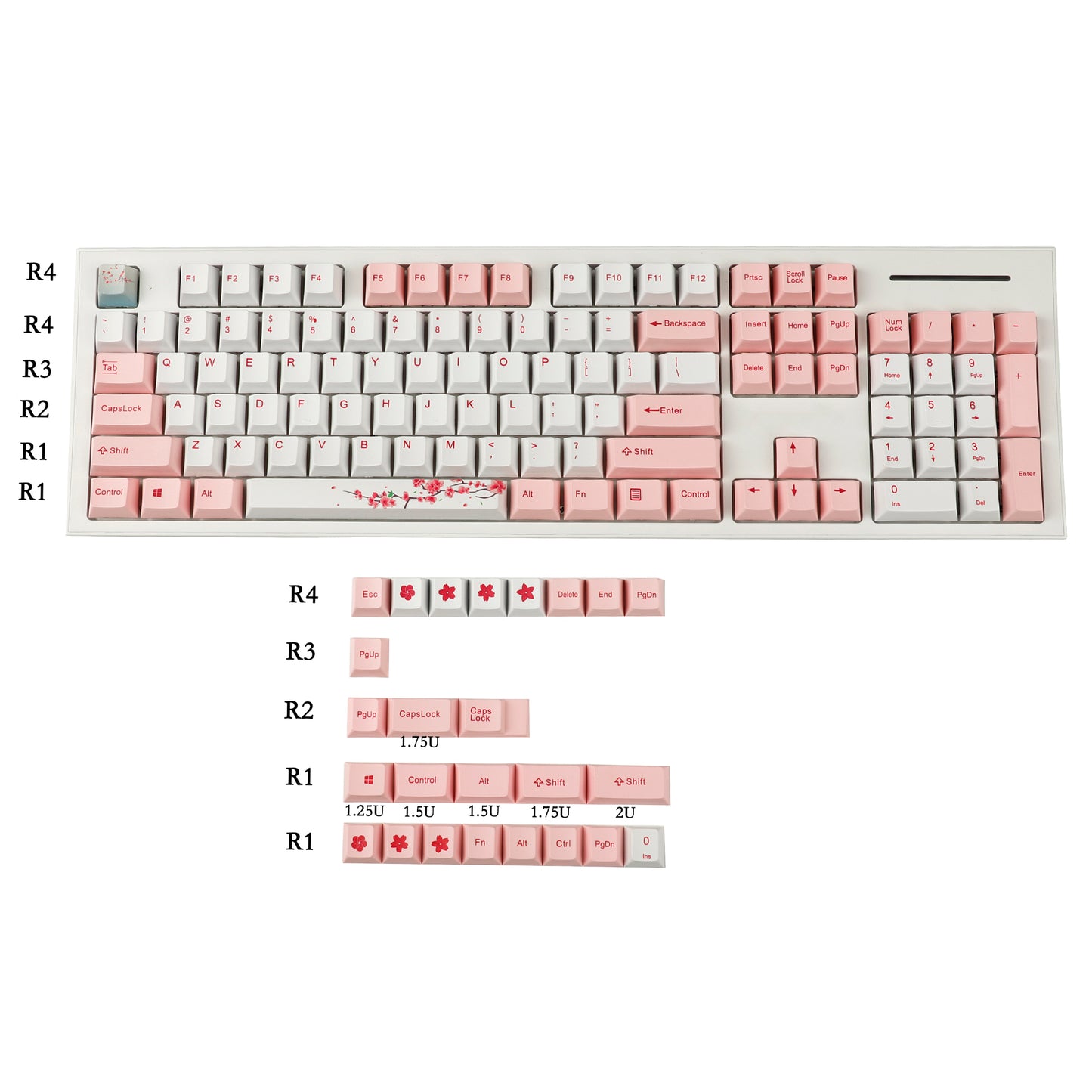 YMDK Blossoms Theme PBT 129 Keycaps(Cherry Profile Five Sides Dye Sub )