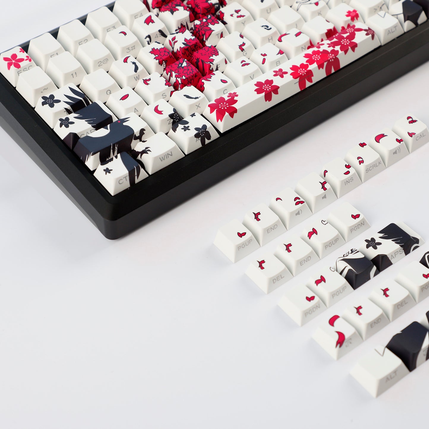 YMDK 131 Raven Sakura Keycap Cherry Profile Double Shot Sidelit Shine Through PBT Keycaps for 65/75/87/98/100/104 MX Mechanical Keyboard