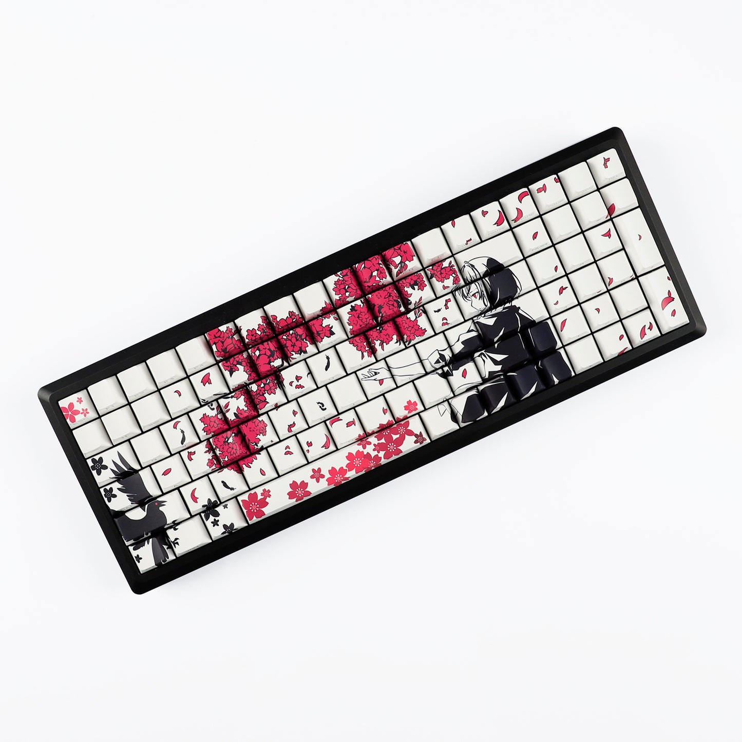 YMDK 131 Raven Sakura Keycap Cherry Profile Double Shot Sidelit Shine Through PBT Keycaps for 65/75/87/98/100/104 MX Mechanical Keyboard