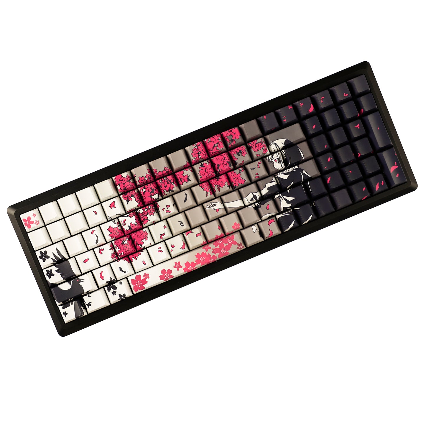YMDK 131 Raven Sakura Keycap Cherry Profile Double Shot Sidelit Shine Through PBT Keycaps for 65/75/87/98/100/104 MX Mechanical Keyboard