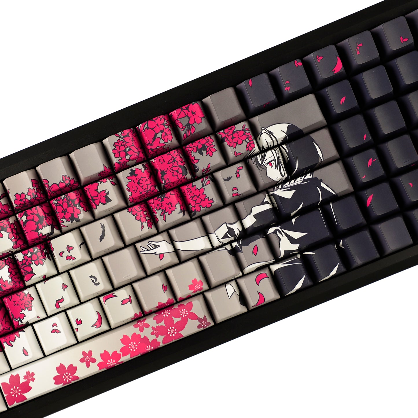 YMDK 131 Raven Sakura Keycap Cherry Profile Double Shot Sidelit Shine Through PBT Keycaps for 65/75/87/98/100/104 MX Mechanical Keyboard