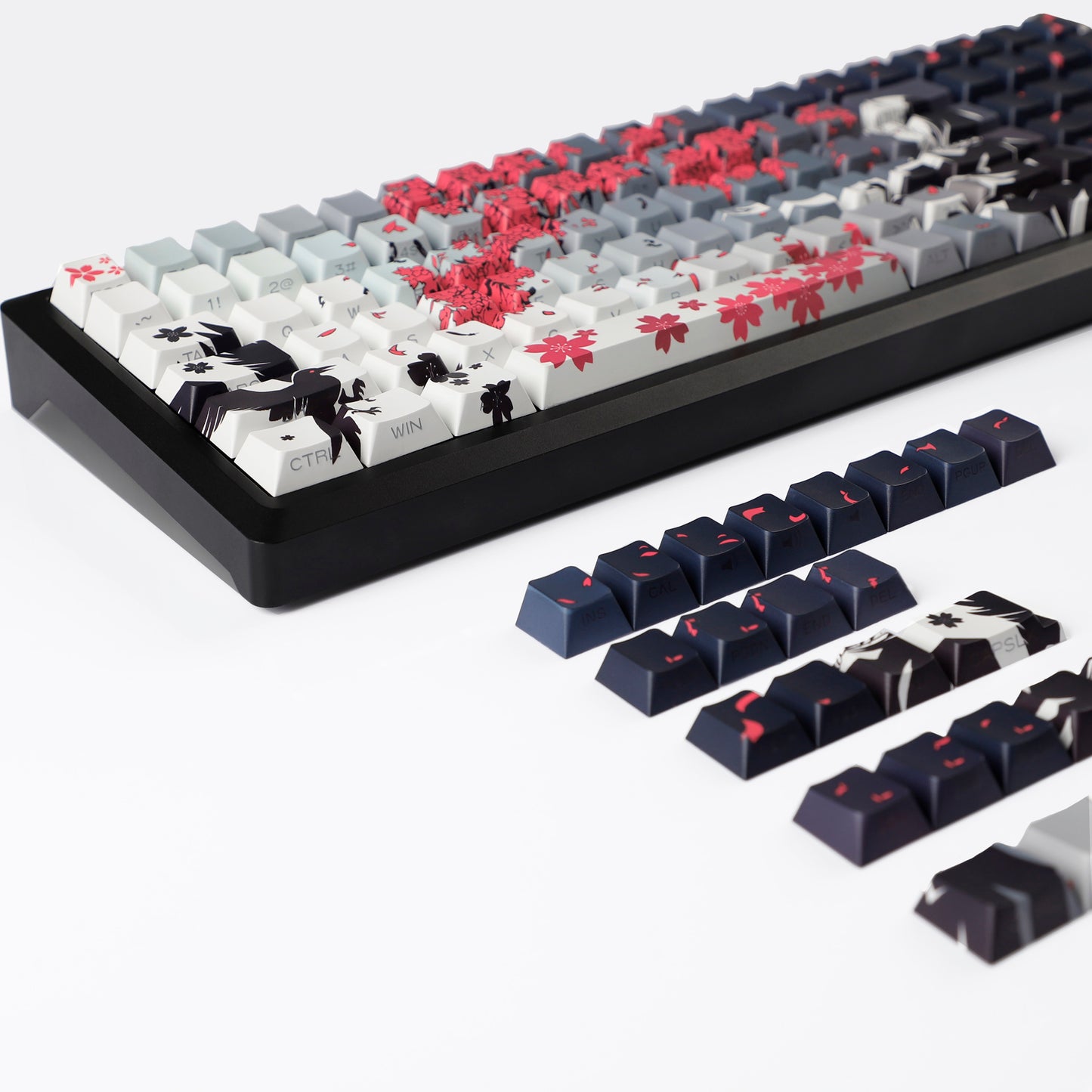 YMDK 131 Raven Sakura Keycap Cherry Profile Double Shot Sidelit Shine Through PBT Keycaps for 65/75/87/98/100/104 MX Mechanical Keyboard