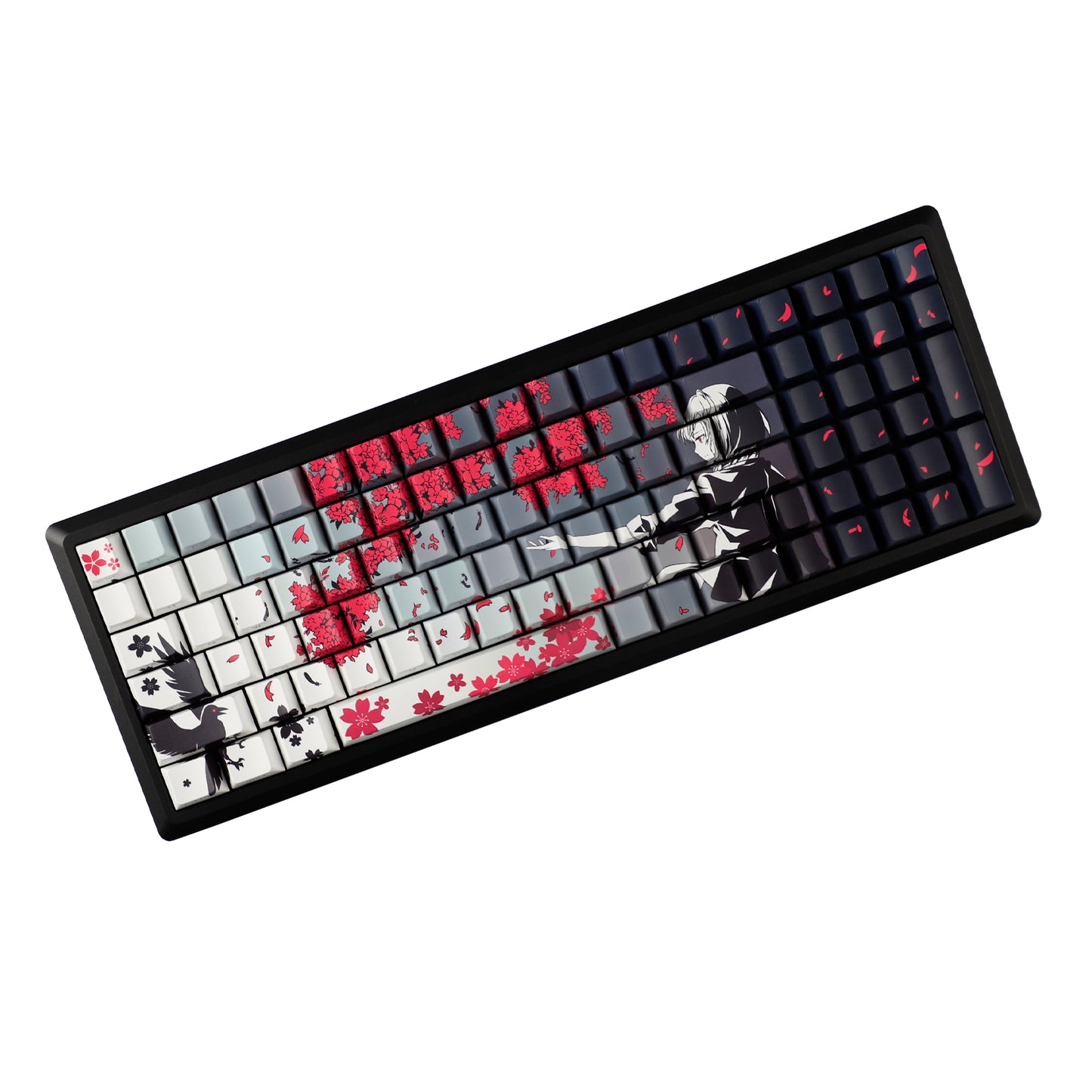 YMDK 131 Raven Sakura Keycap Cherry Profile Double Shot Sidelit Shine Through PBT Keycaps for 65/75/87/98/100/104 MX Mechanical Keyboard