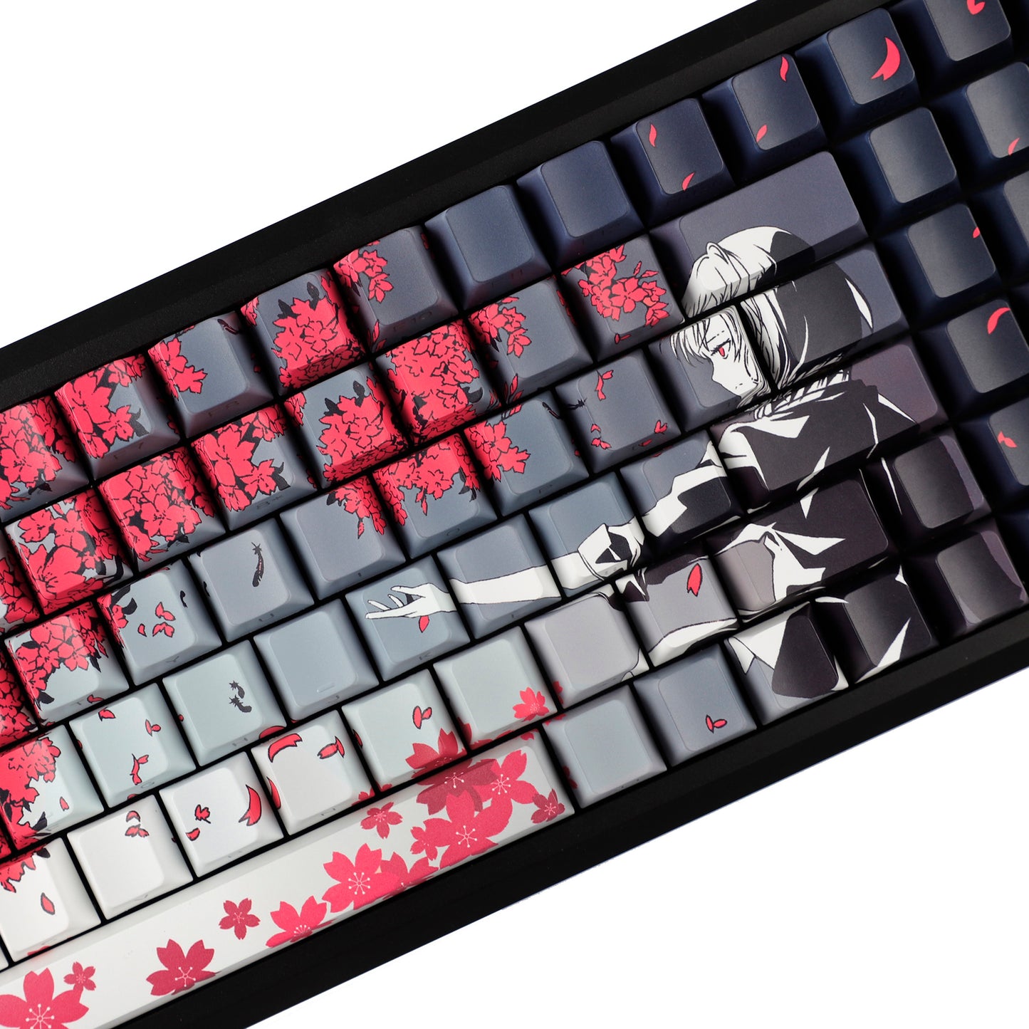 YMDK 131 Raven Sakura Keycap Cherry Profile Double Shot Sidelit Shine Through PBT Keycaps for 65/75/87/98/100/104 MX Mechanical Keyboard