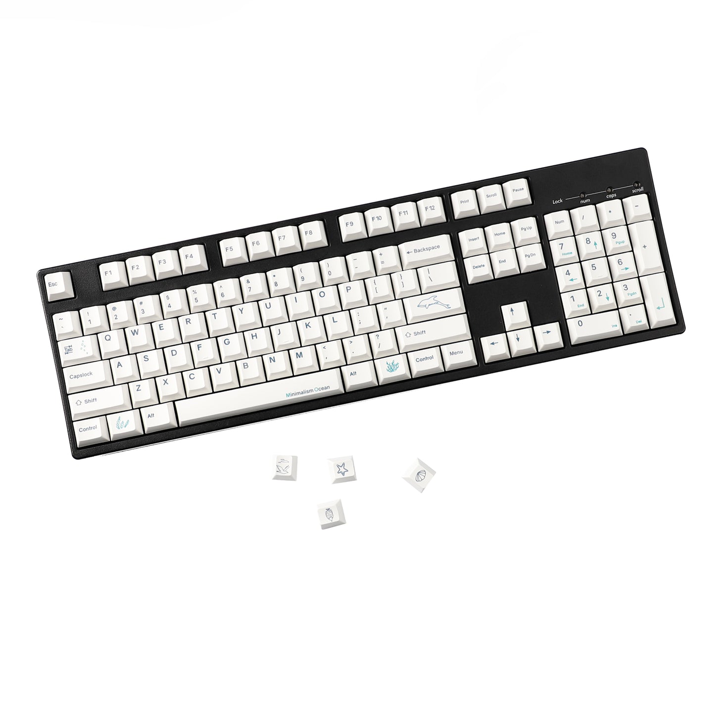 YMDK 131 Keys Minimalist Ocean Theme Keycaps Top Print PBT Dye Sub Cherry Profile Keycap for 75/87/98/104/108 MX Mechanical Keyboard