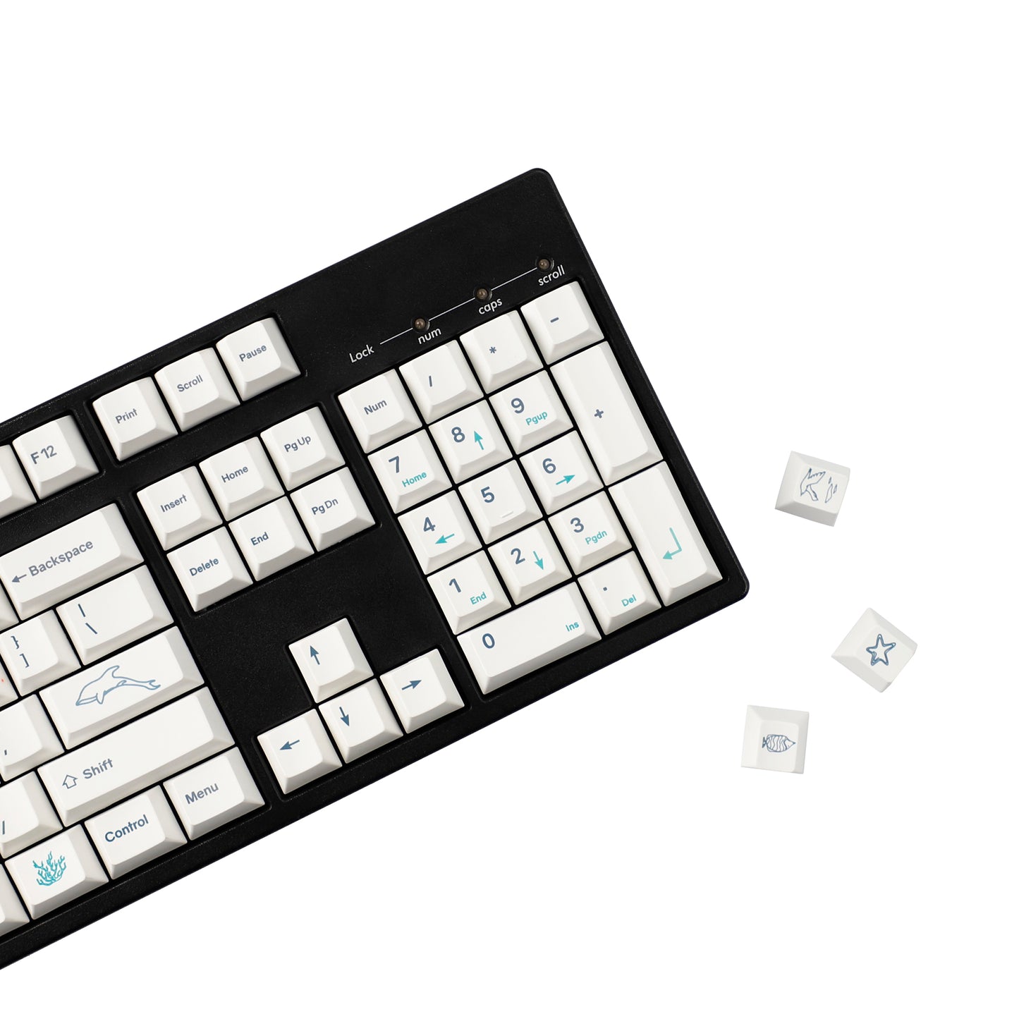 YMDK 131 Keys Minimalist Ocean Theme Keycaps Top Print PBT Dye Sub Cherry Profile Keycap for 75/87/98/104/108 MX Mechanical Keyboard