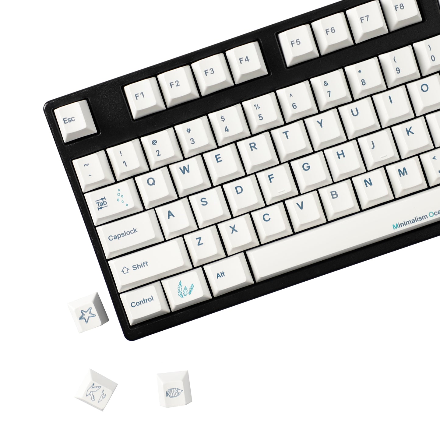 YMDK 131 Keys Minimalist Ocean Theme Keycaps Top Print PBT Dye Sub Cherry Profile Keycap for 75/87/98/104/108 MX Mechanical Keyboard