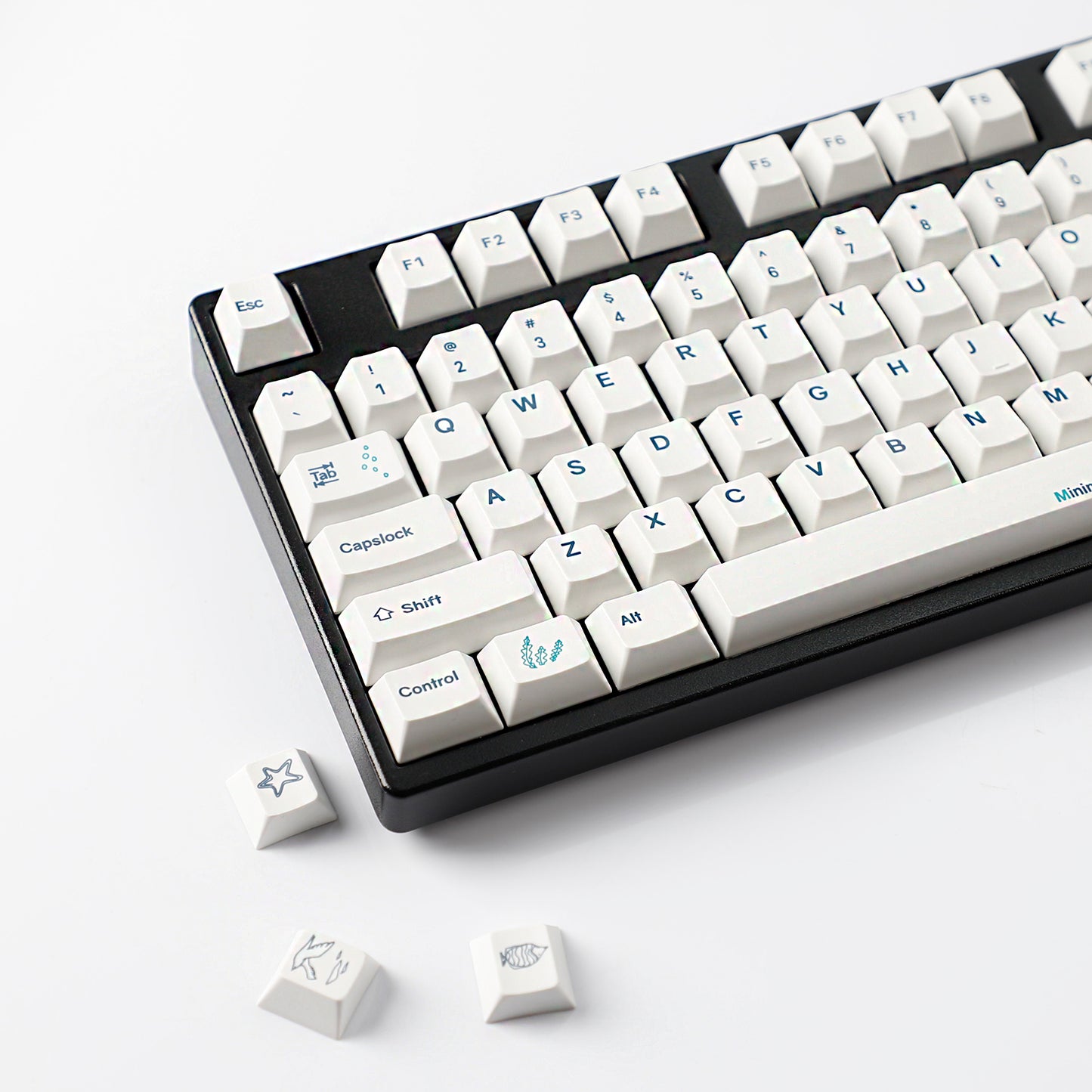 YMDK 131 Keys Minimalist Ocean Theme Keycaps Top Print PBT Dye Sub Cherry Profile Keycap for 75/87/98/104/108 MX Mechanical Keyboard