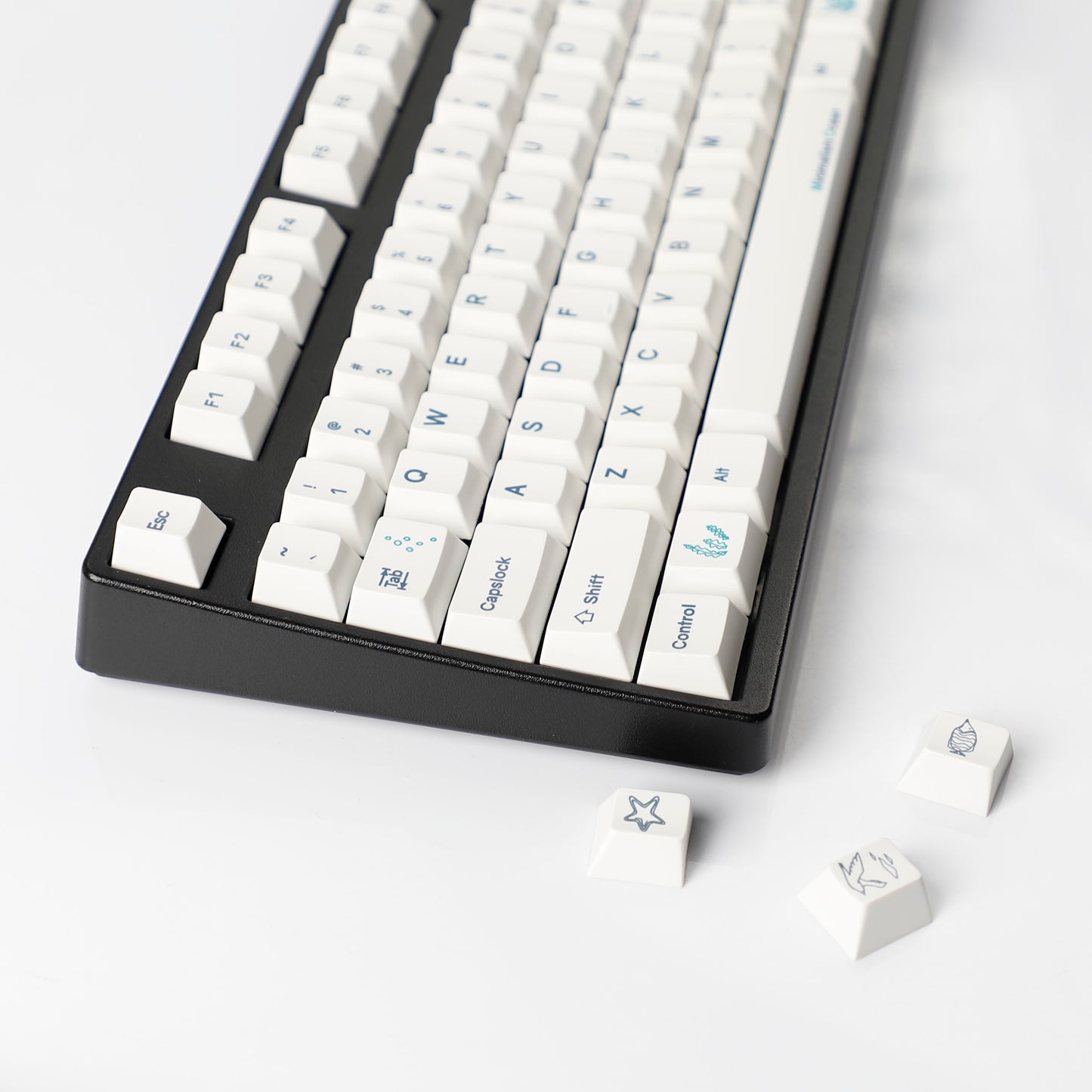 YMDK 131 Keys Minimalist Ocean Theme Keycaps Top Print PBT Dye Sub Cherry Profile Keycap for 75/87/98/104/108 MX Mechanical Keyboard