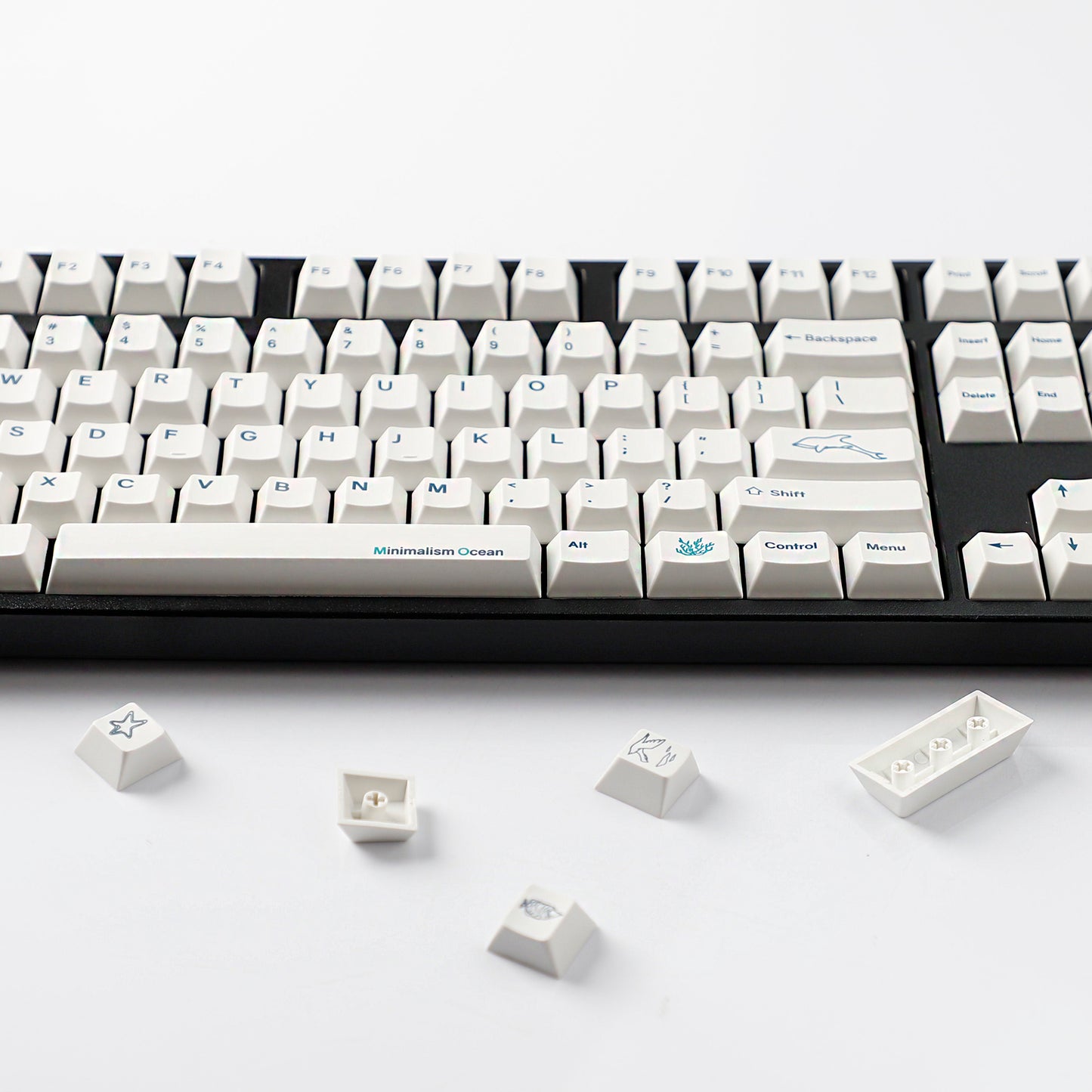 YMDK 131 Keys Minimalist Ocean Theme Keycaps Top Print PBT Dye Sub Cherry Profile Keycap for 75/87/98/104/108 MX Mechanical Keyboard