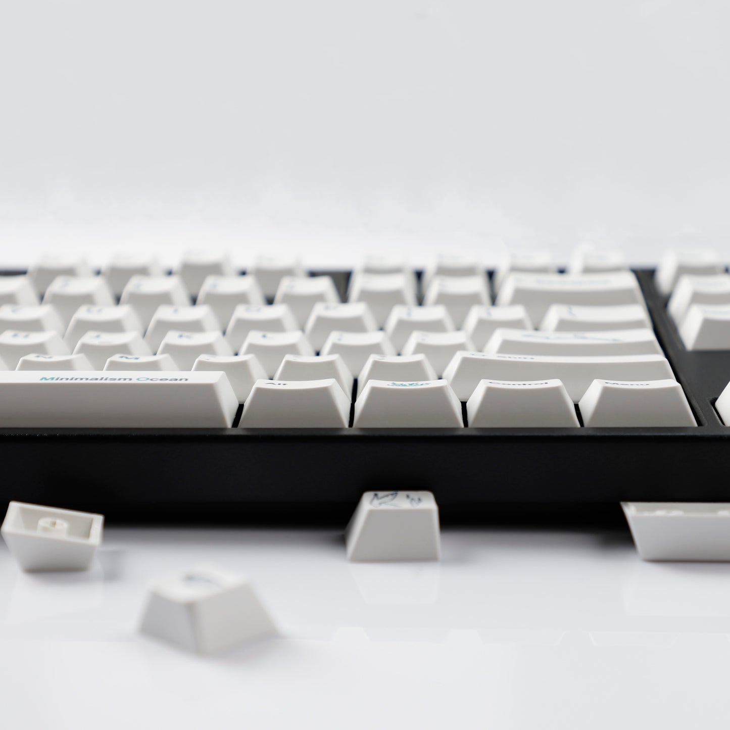 YMDK 131 Keys Minimalist Ocean Theme Keycaps Top Print PBT Dye Sub Cherry Profile Keycap for 75/87/98/104/108 MX Mechanical Keyboard