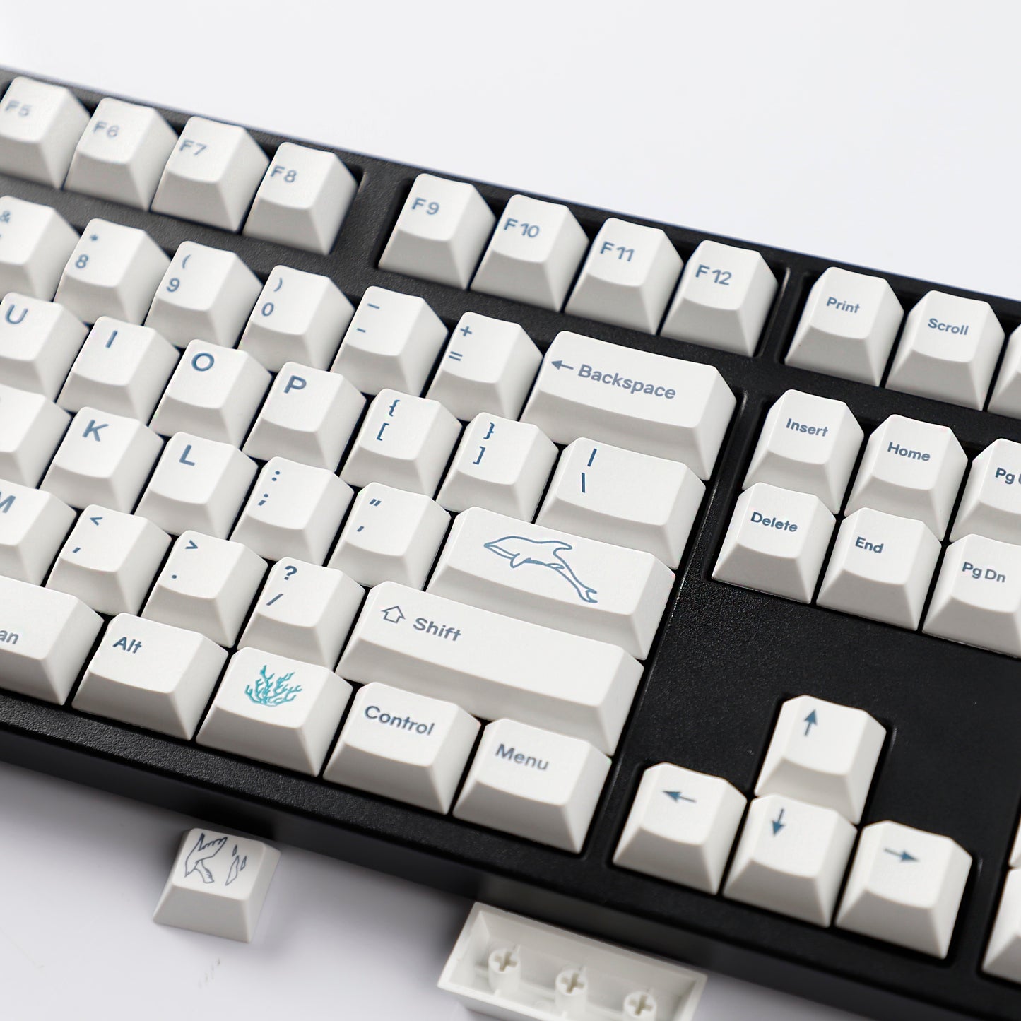 YMDK 131 Keys Minimalist Ocean Theme Keycaps Top Print PBT Dye Sub Cherry Profile Keycap for 75/87/98/104/108 MX Mechanical Keyboard