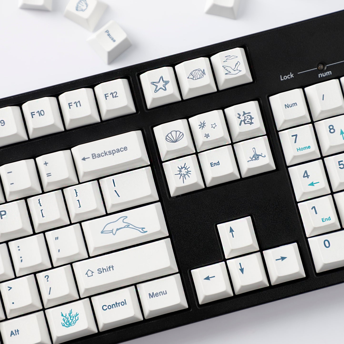 YMDK 131 Keys Minimalist Ocean Theme Keycaps Top Print PBT Dye Sub Cherry Profile Keycap for 75/87/98/104/108 MX Mechanical Keyboard