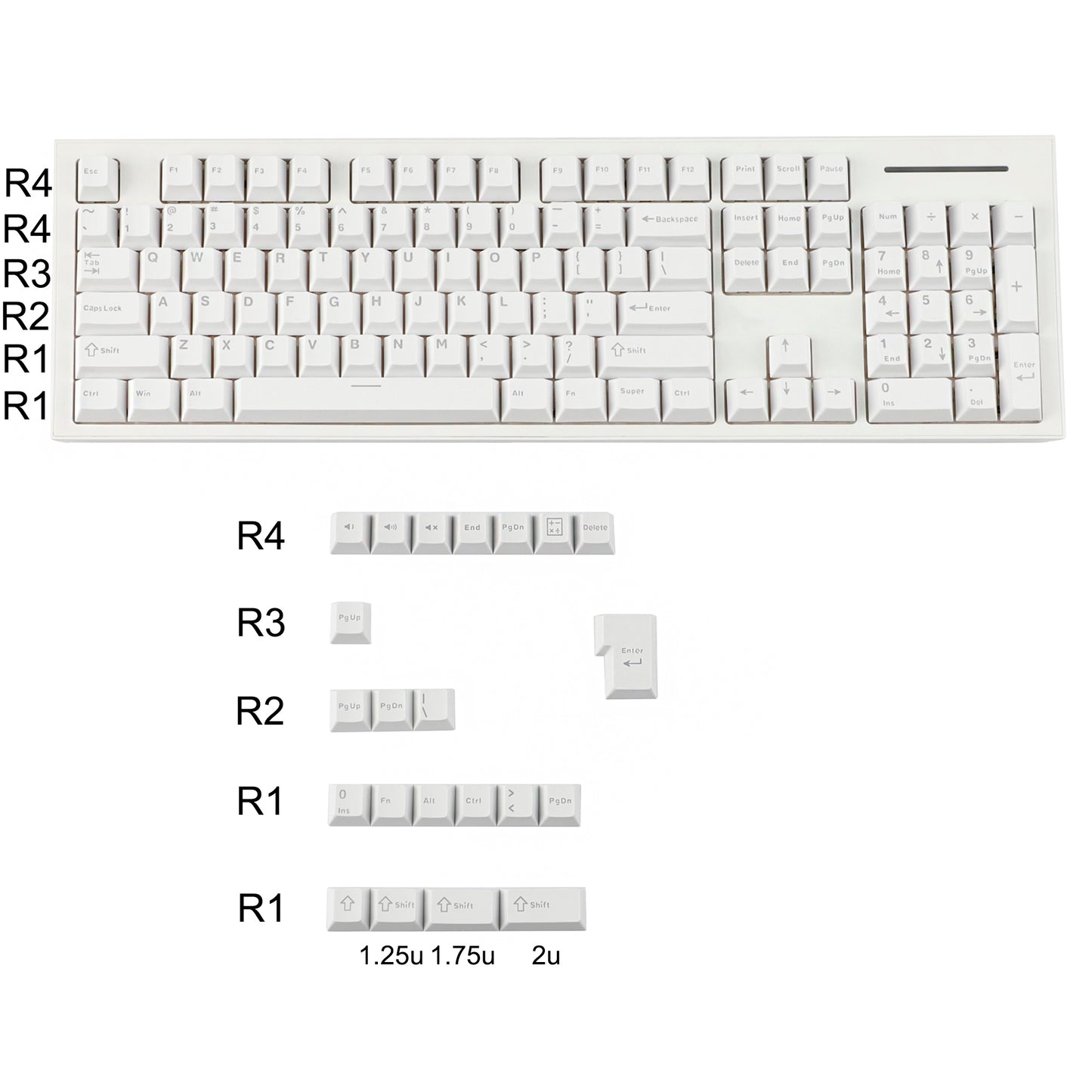 YMDK Black White Cherry Profile PBT Double Shot 104 108 Top Print Shine Through Translucent Backlit keycap
