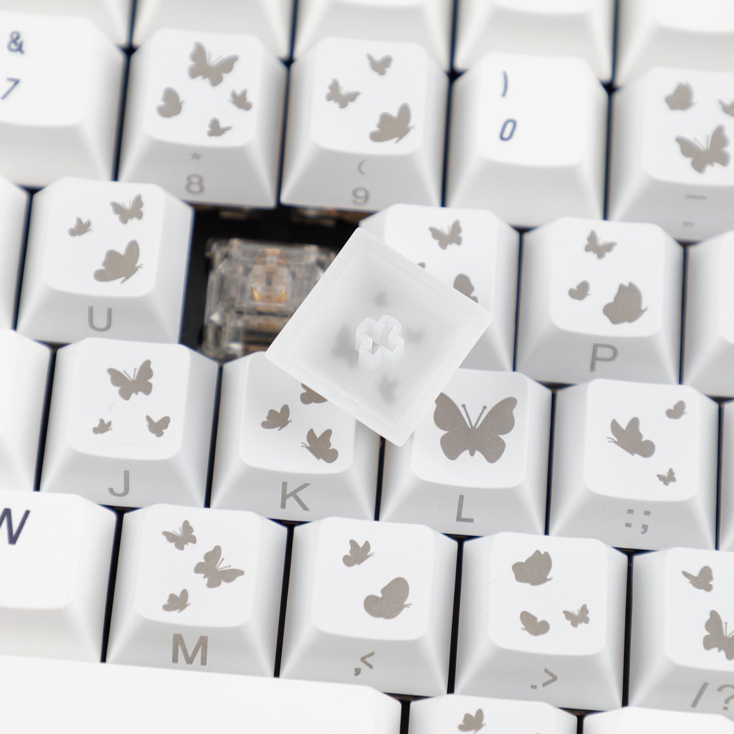 YMDK 21-Key Pink Black Silver Butterfly Heart Keycap Set, Cherry Profile, Side Printed, Shine Through, Compatible with Magnetic Switch Mechanical Keyboards