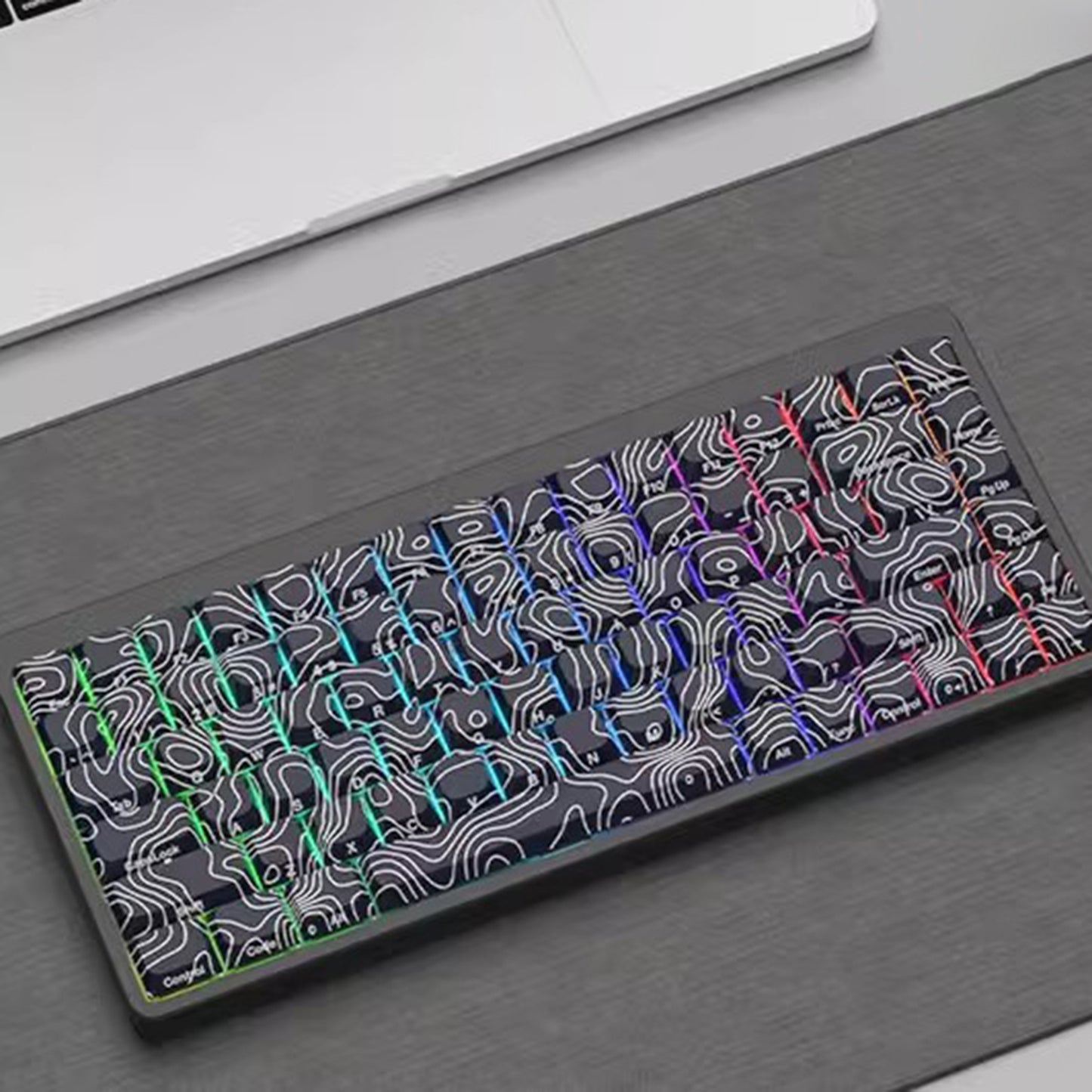 YMDK 131 Blcak Contour Lines Low Profile PBT Double Shot Keycaps for MX Mechanical Keyboards