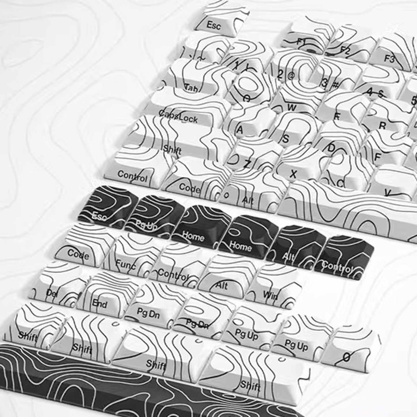 YMDK 131 Blcak Contour Lines Low Profile PBT Double Shot Keycaps for MX Mechanical Keyboards