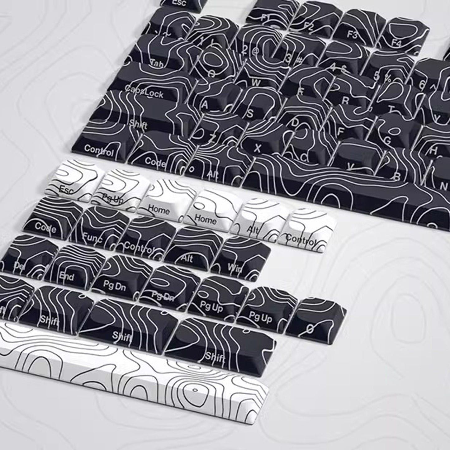 YMDK 131 Blcak Contour Lines Low Profile PBT Double Shot Keycaps for MX Mechanical Keyboards