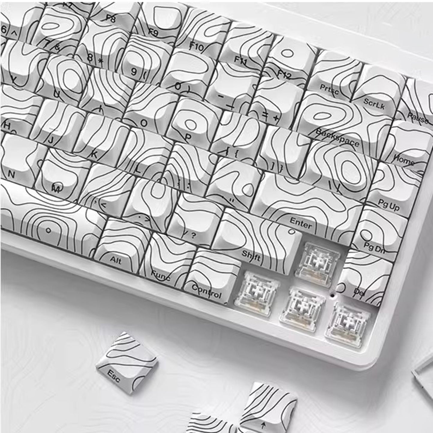 YMDK 131 Blcak Contour Lines Low Profile PBT Double Shot Keycaps for MX Mechanical Keyboards