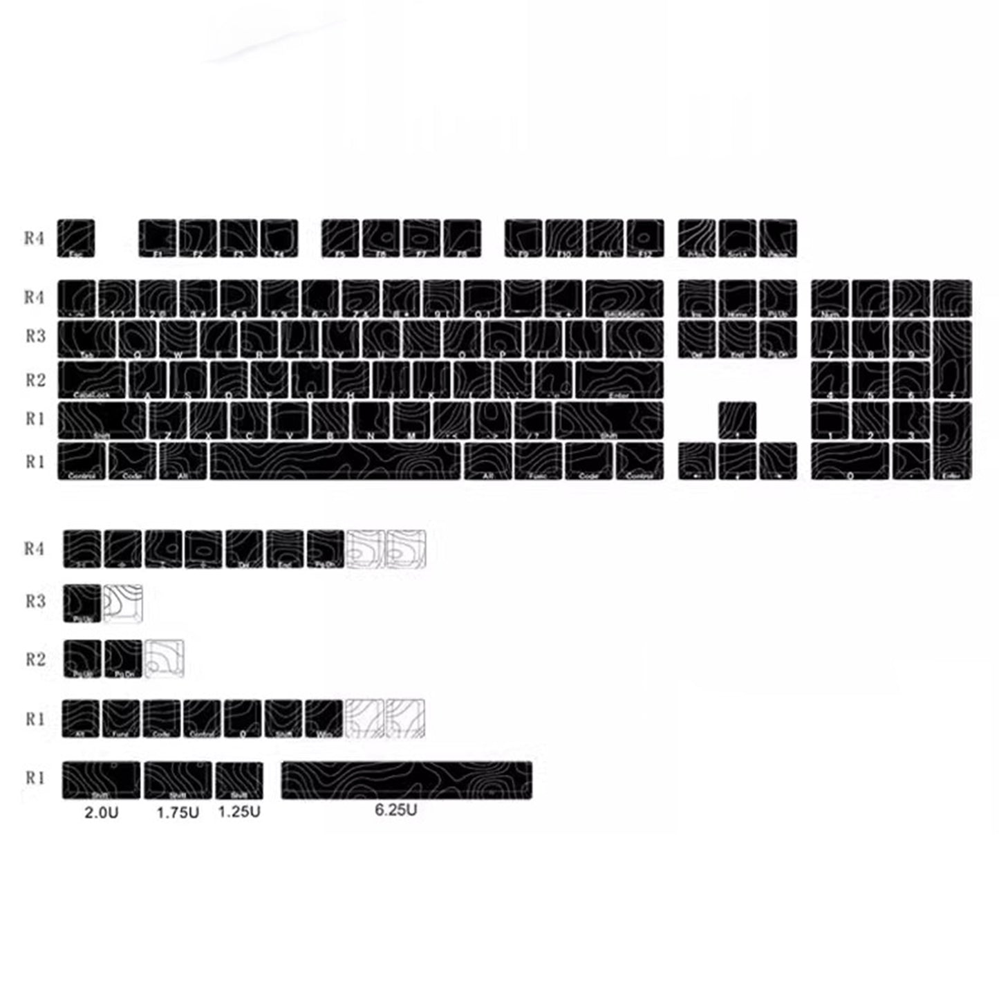 YMDK 131 Blcak Contour Lines Low Profile PBT Double Shot Keycaps for MX Mechanical Keyboards