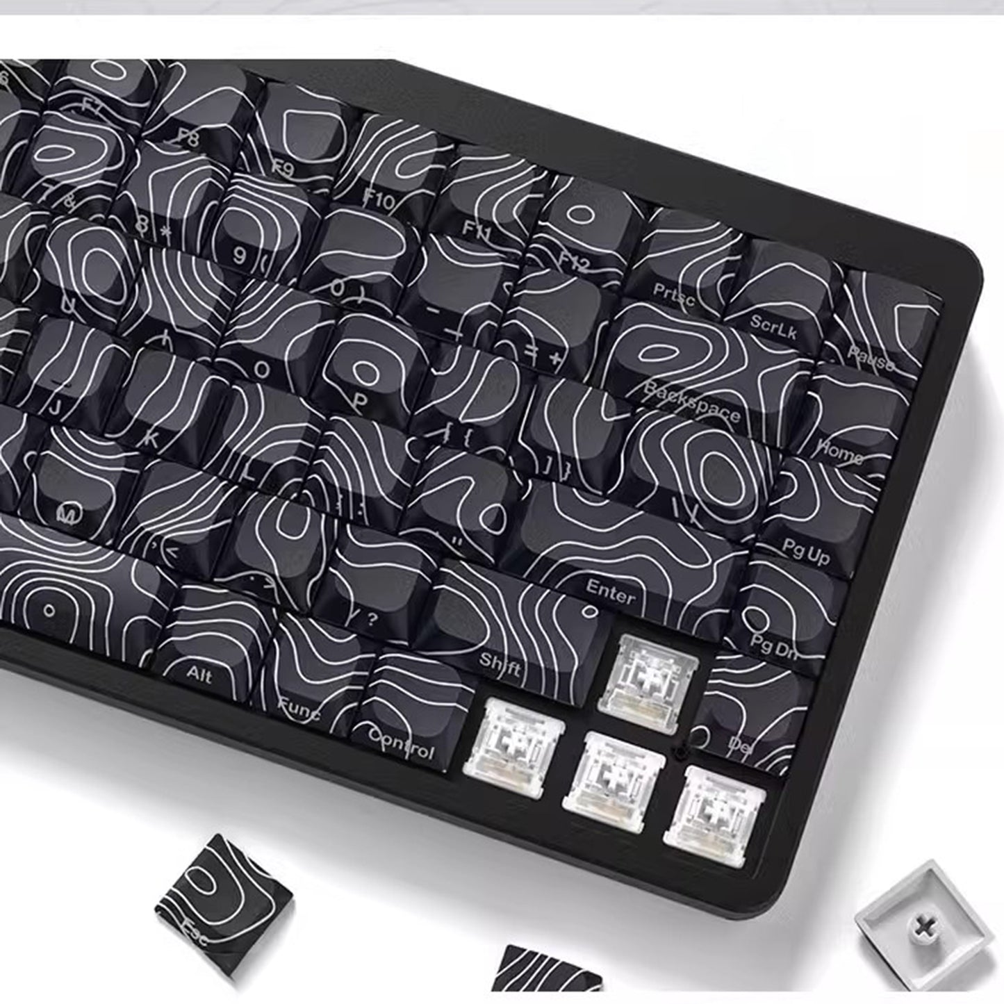YMDK 131 Blcak Contour Lines Low Profile PBT Double Shot Keycaps for MX Mechanical Keyboards