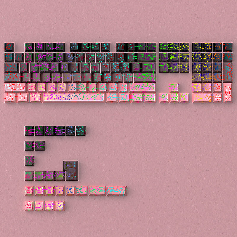 YMDK 134 Gradient Contour lines Double Shot Shine Through Sidelit Dye Sub PBT Cherry Profile Keycap for MX Mechanical Keyboard