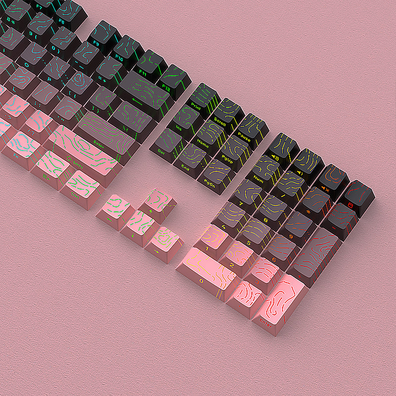 YMDK 134 Gradient Contour lines Double Shot Shine Through Sidelit Dye Sub PBT Cherry Profile Keycap for MX Mechanical Keyboard