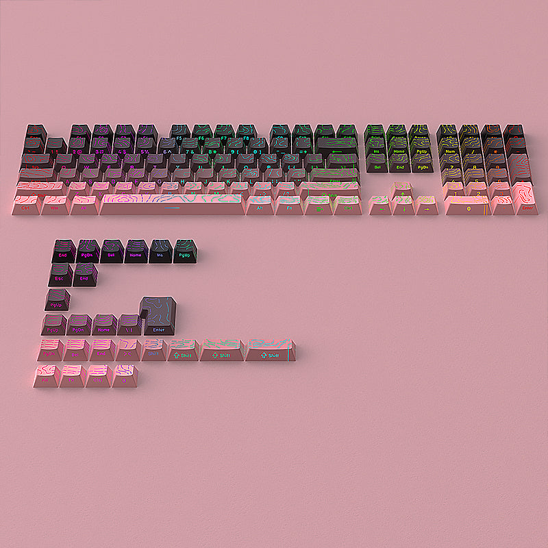 YMDK 134 Gradient Contour lines Double Shot Shine Through Sidelit Dye Sub PBT Cherry Profile Keycap for MX Mechanical Keyboard