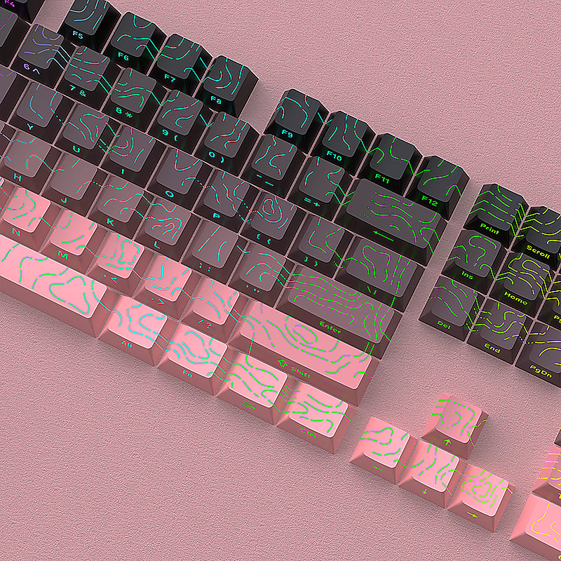 YMDK 134 Gradient Contour lines Double Shot Shine Through Sidelit Dye Sub PBT Cherry Profile Keycap for MX Mechanical Keyboard