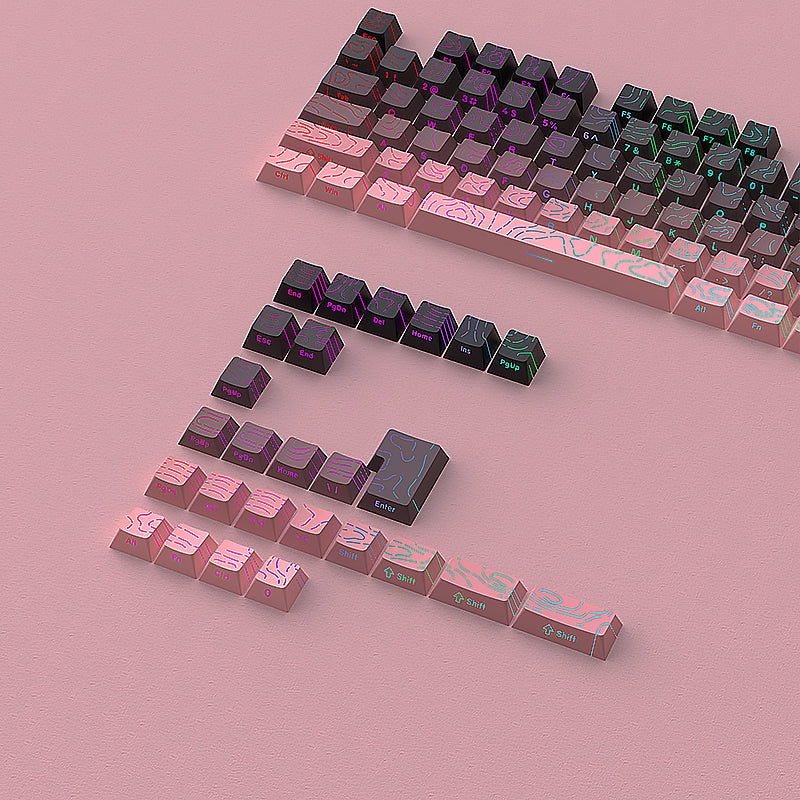 YMDK 134 Gradient Contour lines Double Shot Shine Through Sidelit Dye Sub PBT Cherry Profile Keycap for MX Mechanical Keyboard