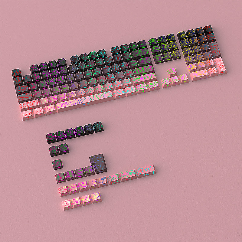 YMDK 134 Gradient Contour lines Double Shot Shine Through Sidelit Dye Sub PBT Cherry Profile Keycap for MX Mechanical Keyboard