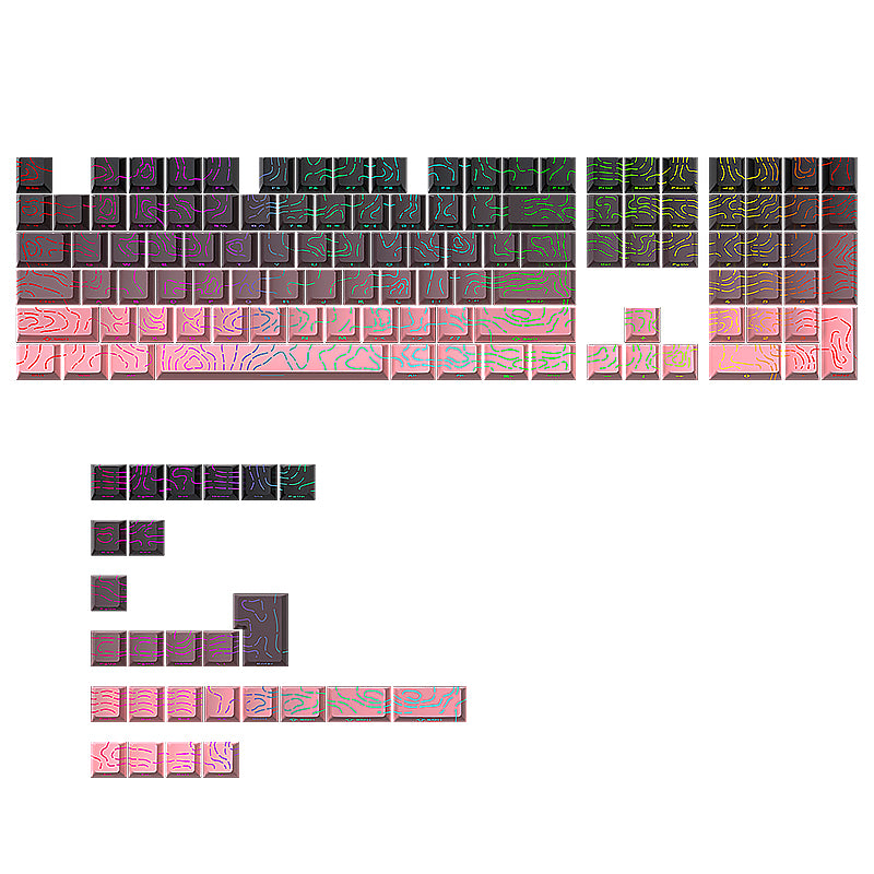 YMDK 134 Gradient Contour lines Double Shot Shine Through Sidelit Dye Sub PBT Cherry Profile Keycap for MX Mechanical Keyboard