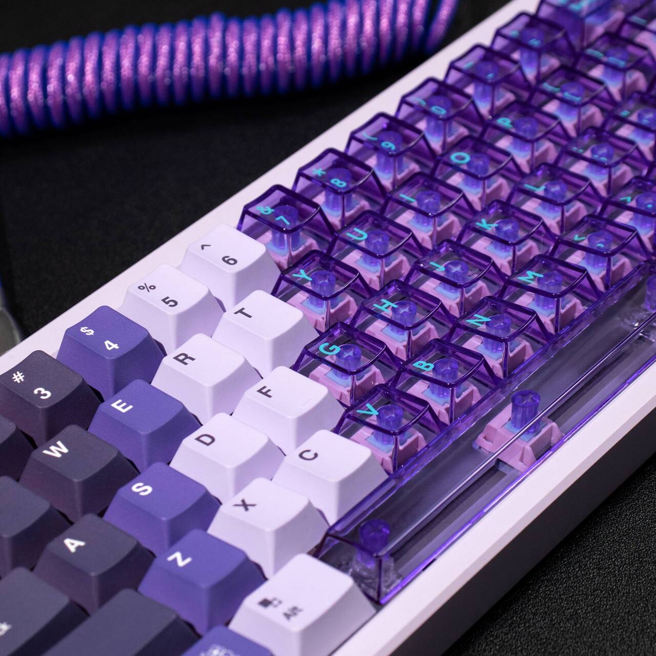YMDK Hawaii Snow Mountain Full Set Keycaps 208 Keys PBT Dye Sub+PC Pad Printing Keycap Transparent Key Caps Cherry Profile for MX Mechanical Keyboard
