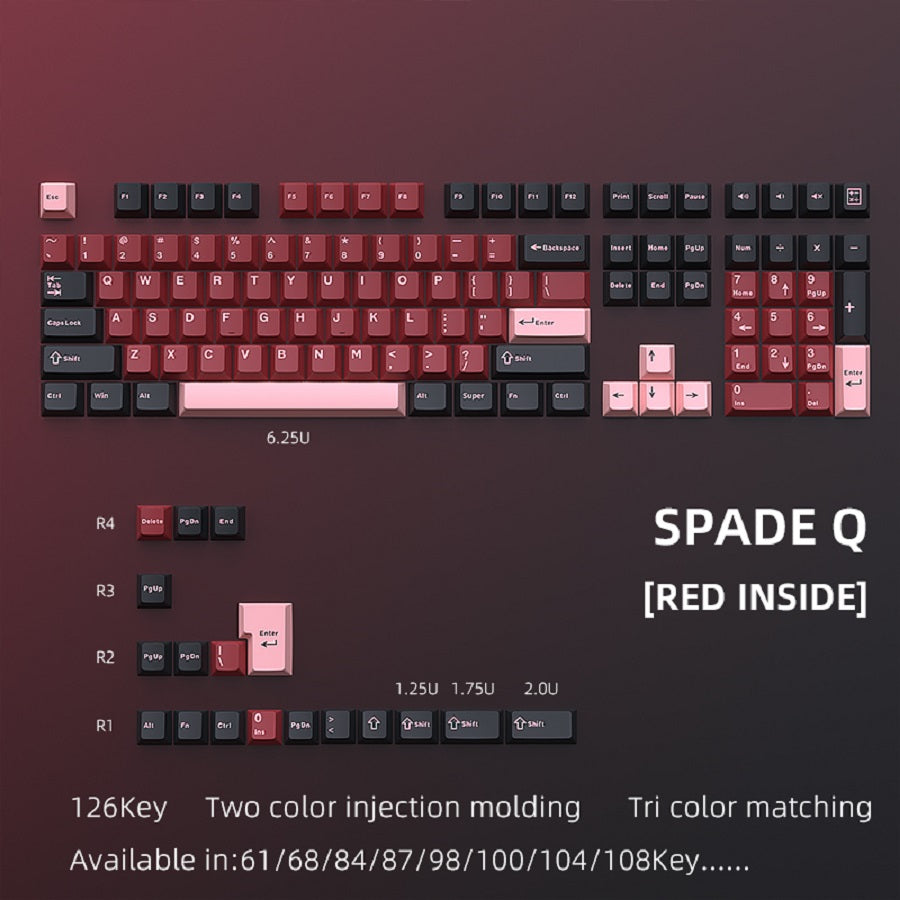 YMDK Spades Q Theme Keycaps 126 Keys Cherry Profile PBT Dye Sub Keycaps Cool Custom Key Caps for MX Mechanical Keyboards