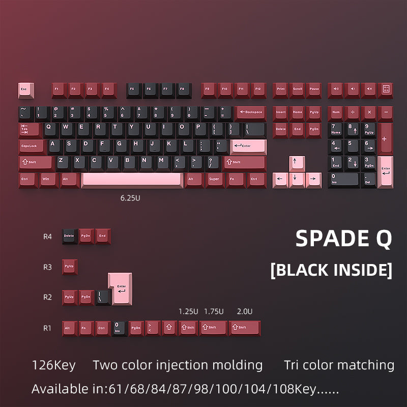 YMDK Spades Q Theme Keycaps 126 Keys Cherry Profile PBT Dye Sub Keycaps Cool Custom Key Caps for MX Mechanical Keyboards