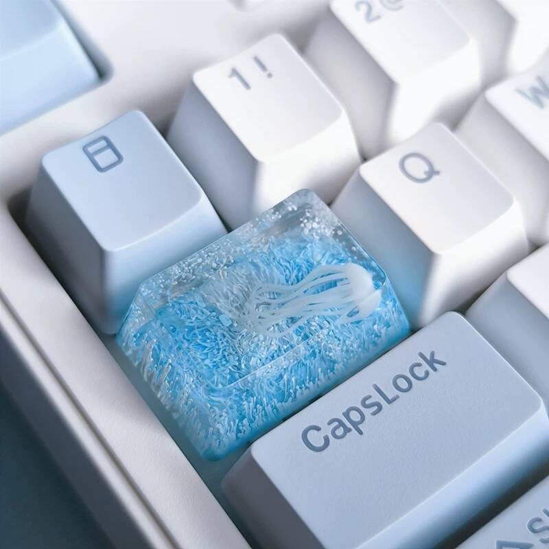 YMDK Coral Jellyfish Personality Keycaps Blue Ocean Translucent Key Caps Handmade Resin Keycap for MX Mechanical Keyboard