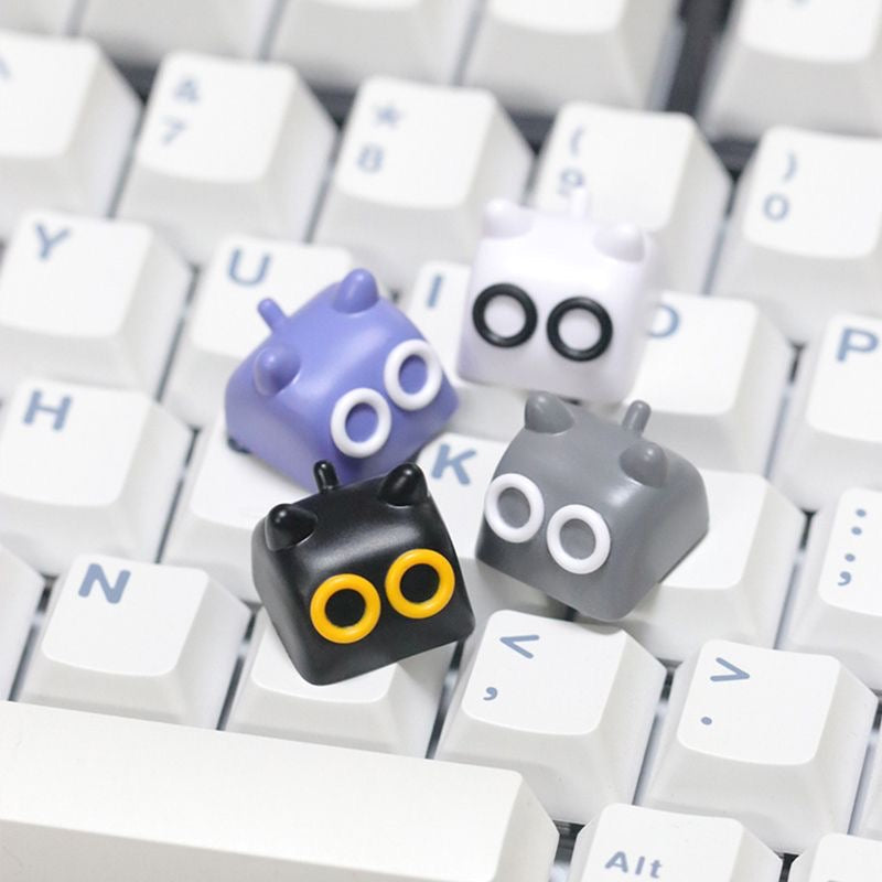 YMDK 1 pcs Cat Cute Black White Gray Purple Cartoon Resin Personalized Custom Keycaps for MX Gaming Mechanical keyboard