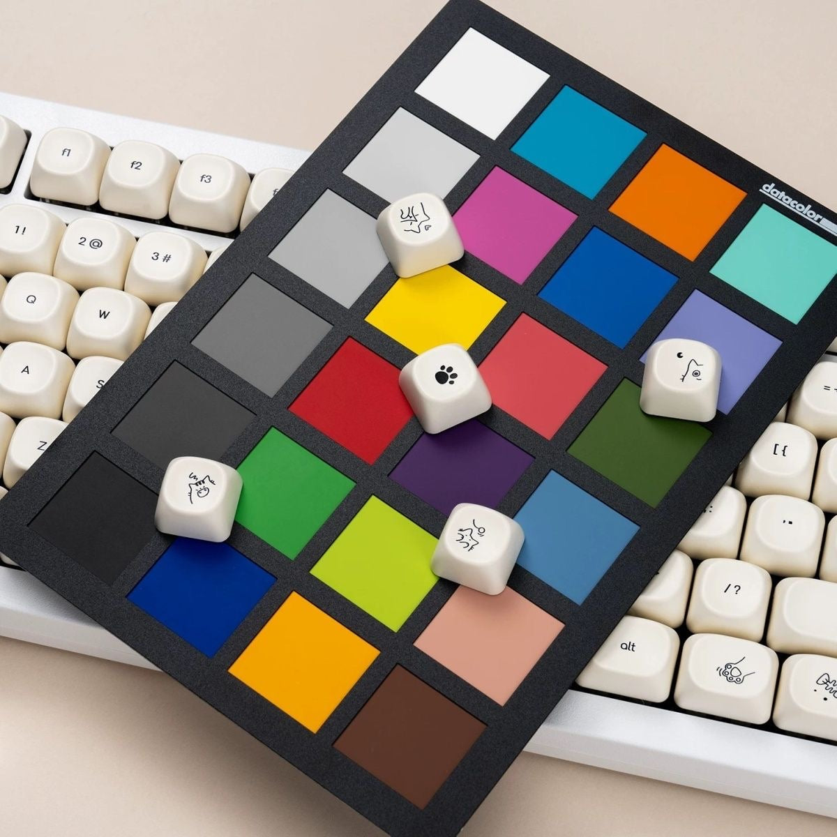 YMDK 124 Keys Milky White Cat Theme Keycap MOA Profile PBT Dye Sublimation Keycaps Top Print for 61/68/87/98/104/108 Layout MX Mechanical Keyboards