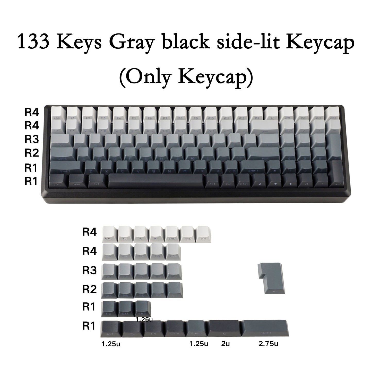 YMDK Gradient Series 133 Keys Cherry Profile PBT Double Shot Side-lit Shine Through Backlit For MX Mechanical Keyboard