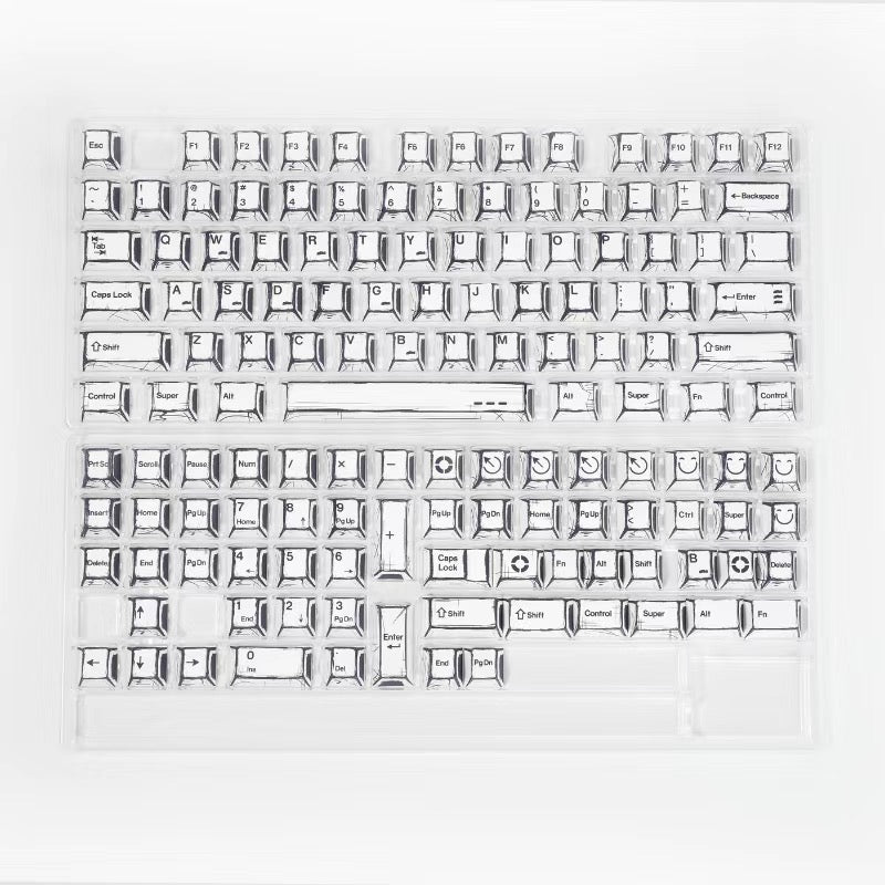 YMDK Black White Comic Keycaps Full Set 136 Keys Manga Anime Minimalist Style Dye Sub PBT Cherry Profile for MX Mechanical Keyboard