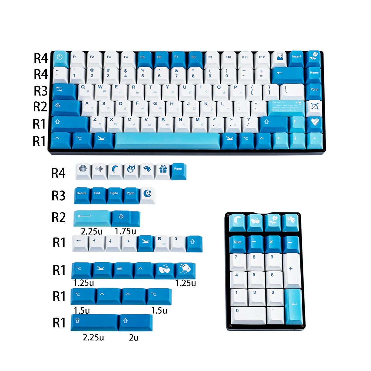 139 Sea Fog Love Keycaps(Dye Sub Cherry Profile PBT 1.5mm/ANSI 108 104 87 61 96 75 Using)