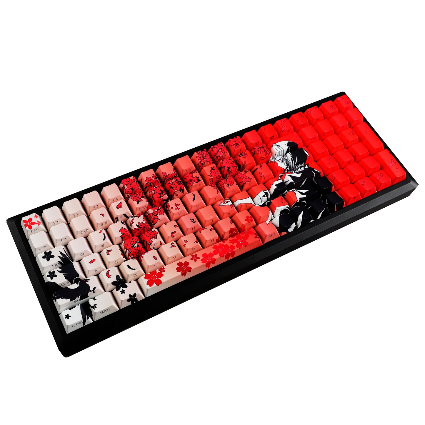 YMDK 131 Raven Sakura Keycap Cherry Profile Double Shot Sidelit Shine Through PBT Keycaps for 65/75/87/98/100/104 MX Mechanical Keyboard