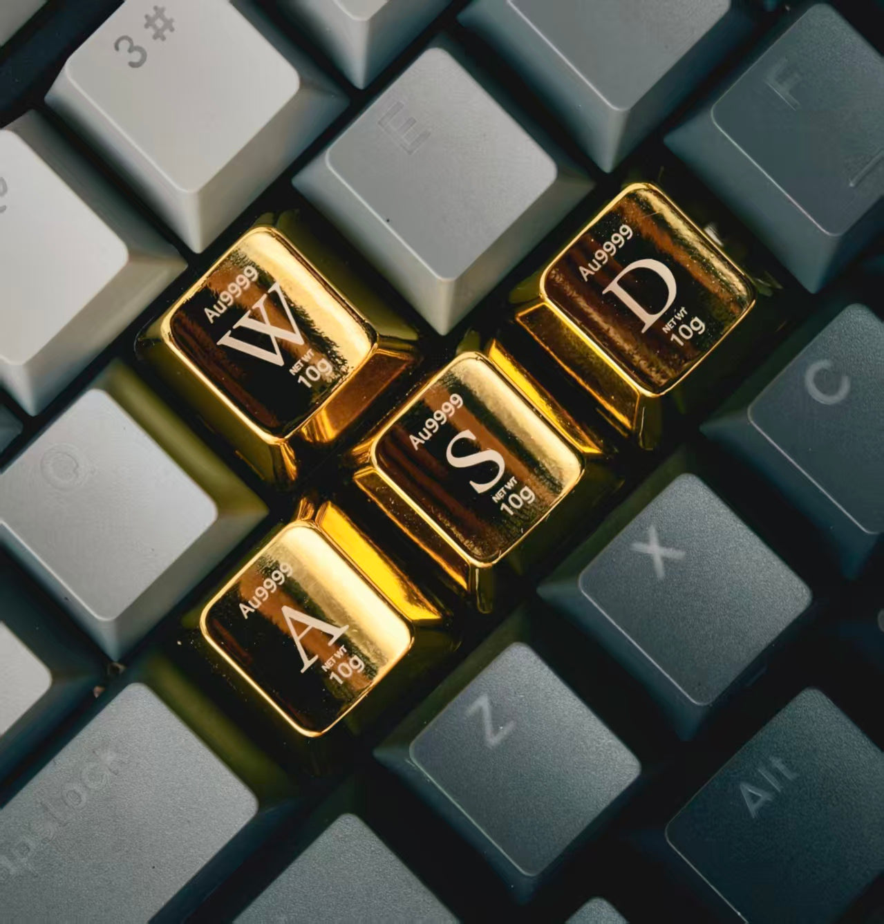 YMDK Gold Zinc Alloy Electroplated Keycaps Personalized Custom Cherry R4 Keycaps for MX Mechanical Keyboards Arrow WASD Keys
