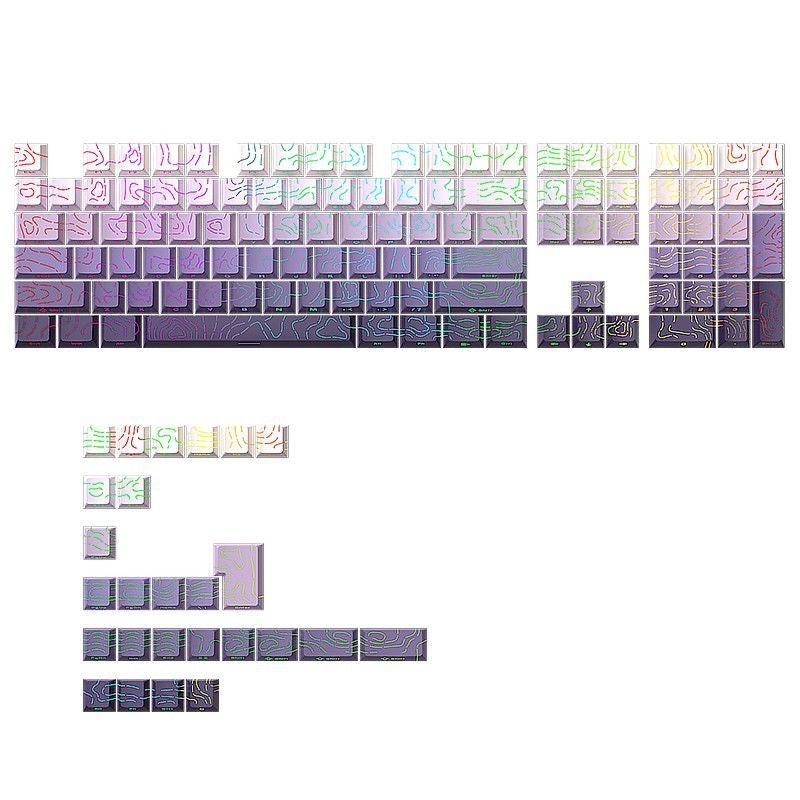 YMDK 134 Keys Color Contour Lines Personality Double Shot Side-lit Dye Sub PBT Cherry Profile Keycap for Most MX Mechanical Keyboard