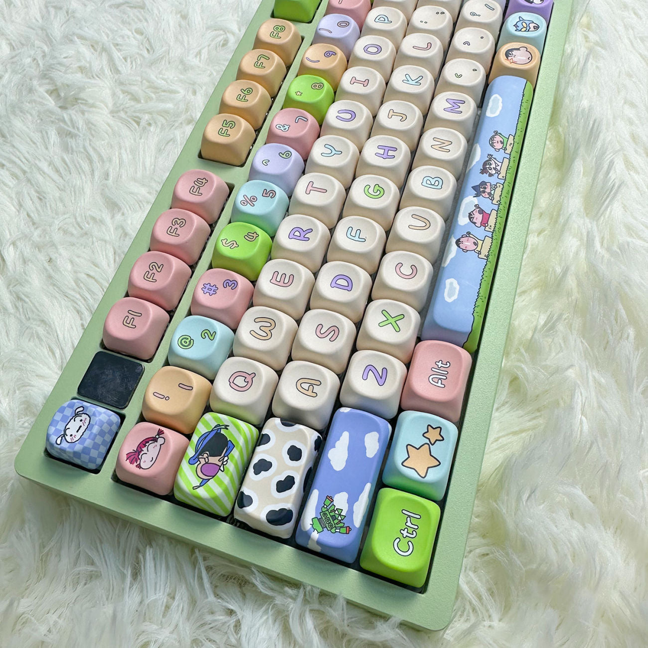 YMDK Crayon Cute Cartoon Anime Naughty 118keys Keycap MOA Profile 5 Sides Dye Sub PBT High-value Keycaps for 61/68/75/87/96/100/104/108 MX Mechanical Keyboard