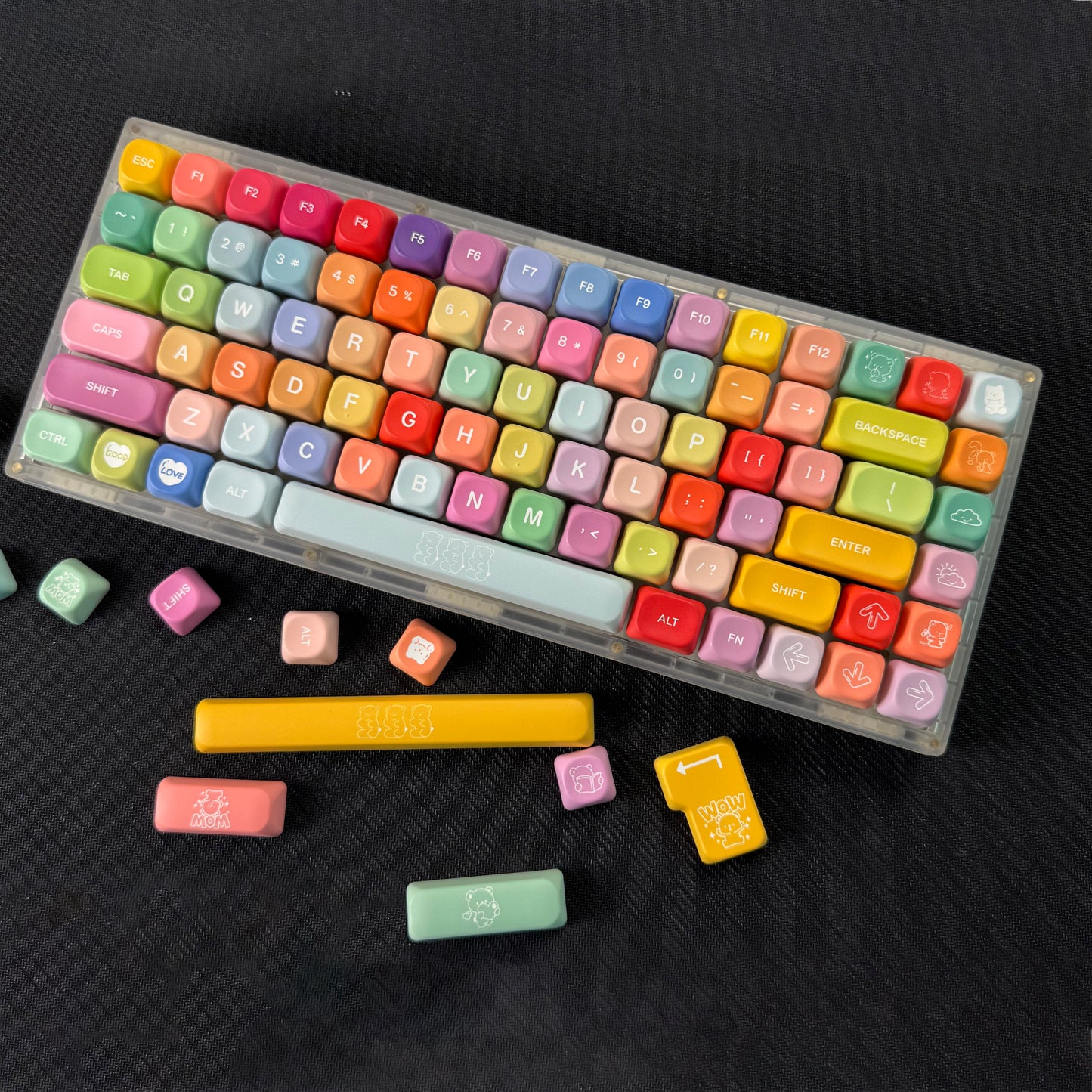 YMDK 134 Keys Color Gummy Cute Bear Theme MOA Profile PBT Material Dye Sublimation Top Print Keycaps for 61/68/84/87/98/104/108 MX Mechanical Keyboard