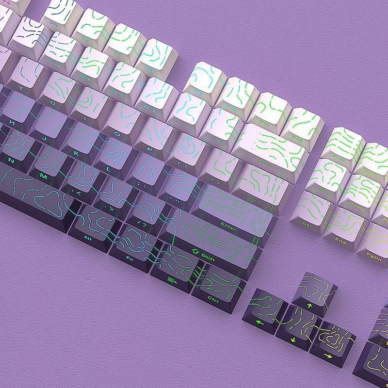 YMDK 134 Keys Color Contour Lines Personality Double Shot Side-lit Dye Sub PBT Cherry Profile Keycap for Most MX Mechanical Keyboard