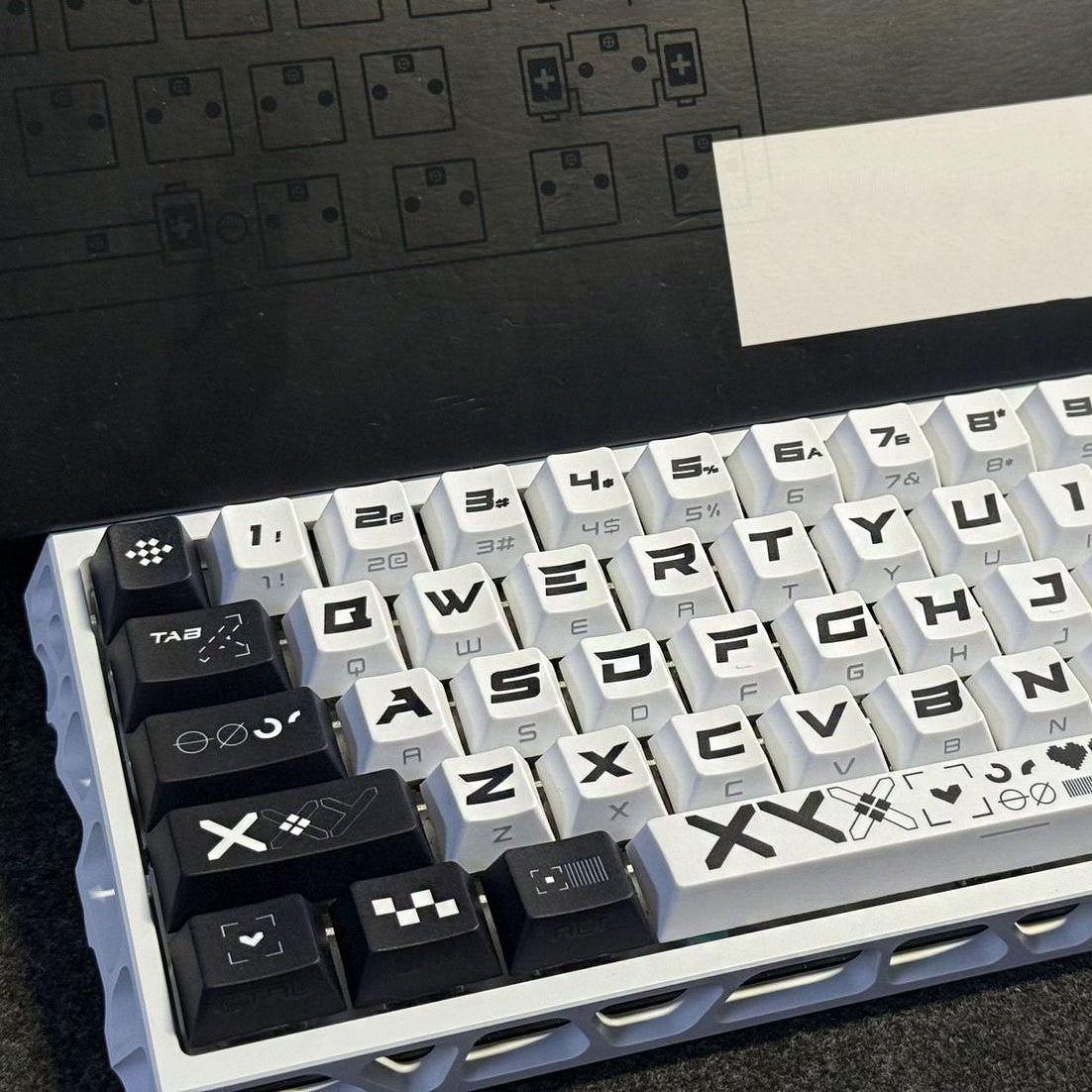 YMDK 125 Keys Black White Printing Cherry Profile Top Print Sidelit Dye Sub PBT Keycaps for 65/75/87/98/100/104 MX Mechanical Keyboard